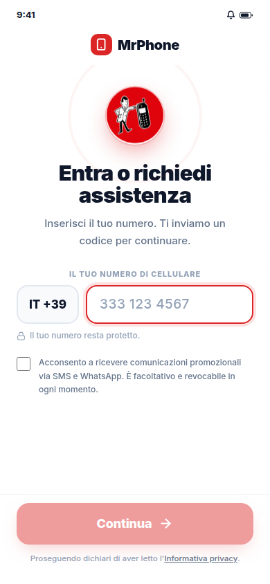 Schermata di mrphone.tech/app